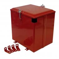 BATTERY BOX W/ LID 
 BOLTS DOWN WITH 4 BOLTS 
 INSIDE DIMENSIONS: 7-1/8" WIDE 
 9" LONG 
 8-3/4" TALL 
 International Applications: C, SUPER A (SN 250001 - 348643), SUPER C (UP TO SN 176522) 
 Replacement Part #: IH: 358544R91, 350634R91