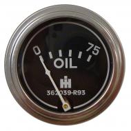 OIL PRESSURE GAUGE 
 MEASURES FROM 0 - 75 
 WITH STUDS 
 CHROME BEZEL 
 International Applications: 300 (GAS / DSL), 330, 350 (GAS), 400 (GAS), 450 (GAS), 350 (DSL), 400 - 450 (DSL), 460, 560, 600, 650, 660 
 Replacement Part #: 3536962R2, 362039R91, 362177R94