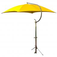 Deluxe Yellow Tractor Umbrella With Mounting Brackets. Four oil-tempered spring steel bows are locked into place with individual spring clips, providing ease of operation and a rigid framework for the cover. Frame constructed of tubular steel. All metal parts, including frame and mounting brackets, zinc plated for rust resistance and lasting appearance. 54" square cover is made of durable polyester material. Each corner is double reinforced and has heavy steel grommets. Complete with universal mounting bracket. NOTE: Can be mounted on side of fender, rear end / axle housing, foot platform. Fits tractors, combines, swathers and Industrial equipment.

