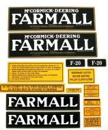 MYLAR DECAL SET 
 CAUTION: INSPECT ALL DECAL PIECES BEFORE APPLYING TO TRACTOR. NO REFUNDS ON MYLAR DECALS IF APPLIED TO SURFACE AND / OR IF DAMAGED. NO REFUNDS ON VINYL CUT DECALS. STORE IN A COOL, DRY PLACE. DO NOT SOAK IN WATER. DETAILED APPLICATION INSTRUCTIONS ARE I 
 International Applications: FARMALL F20