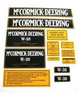 MYLAR DECAL SET 
 CAUTION: INSPECT ALL DECAL PIECES BEFORE APPLYING TO TRACTOR. NO REFUNDS ON MYLAR DECALS IF APPLIED TO SURFACE AND / OR IF DAMAGED. NO REFUNDS ON VINYL CUT DECALS. STORE IN A COOL, DRY PLACE. DO NOT SOAK IN WATER. DETAILED APPLICATION INSTRUCTIONS ARE I 
 International Applications: MCCORMICK-DEERING W30