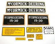 MYLAR DECAL SET 
 CAUTION: INSPECT ALL DECAL PIECES BEFORE APPLYING TO TRACTOR. NO REFUNDS ON MYLAR DECALS IF APPLIED TO SURFACE AND / OR IF DAMAGED. NO REFUNDS ON VINYL CUT DECALS. STORE IN A COOL, DRY PLACE. DO NOT SOAK IN WATER. DETAILED APPLICATION INSTRUCTIONS ARE I 
 International Applications: MCCORMICK-DEERING 15-30