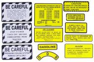 MYLAR MISC DECAL SET -- 12 PIECES 
 SPECIAL ORDER ONLY. ALLOW ONE ADDITIONAL WEEK FOR DELIVERY
CAUTION: INSPECT ALL DECAL PIECES BEFORE APPLYING TO TRACTOR. NO REFUNDS ON MYLAR DECALS IF APPLIED TO SURFACE AND / OR IF DAMAGED. NO REFUNDS ON VINYL CUT DECALS. STORE IN A COOL, DRY PLACE. D 
 International Applications: IH/FARMALL 100, 130, 140 GAS