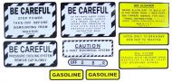 MYLAR MISC DECAL SET -- 9 PIECES 
 SPECIAL ORDER ONLY. ALLOW ONE ADDITIONAL WEEK FOR DELIVERY
CAUTION: INSPECT ALL DECAL PIECES BEFORE APPLYING TO TRACTOR. NO REFUNDS ON MYLAR DECALS IF APPLIED TO SURFACE AND / OR IF DAMAGED. NO REFUNDS ON VINYL CUT DECALS. STORE IN A COOL, DRY PLACE. D 
 International Applications: IH/FARMALL 340 GAS