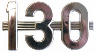 SIDE EMBLEM "130" 
 STAINLESS STEEL 
 3-1/2" W x 1-7/8" H, 2-11/16" C.C. 
 USA MADE 
 International Applications: 130
