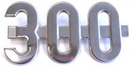 SIDE EMBLEM "300" 
 STAINLESS STEEL, 6" W X 3-1/8" H, 4" C.C. 
 International Applications: 300 ROWCROP