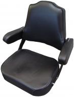 SEAT ASSEMBLY WITH ARMRESTS RESTORATION QUALITY  BLACK VINYL4" FOAM SEAT CUSHION, 2" FOAM BACKREST CUSHIONHAS 'IH' INDENTATION IN THE METAL BACKREST COVER  THIS IS COMPLETE (INCLUDES PLATES/BRACKETS)  International Applications: SERVICEABLE FOR 706, 2706, 806, 2806, 1206, DIRECT REPLACEMENT FOR 756, 766, 826, 856, 966, 1026, 1066, 1256, 1456, 1466, 1468, 1566, 1568, 21026, 21256, 21456, 2756, 2826, 2856, 4156, 4166, HYDRO 100  Replacement Part #: 400688R2, 400689R3, 400690R2, 400693R1, 400694R1, 40061R2, 400698R1, 400692R2